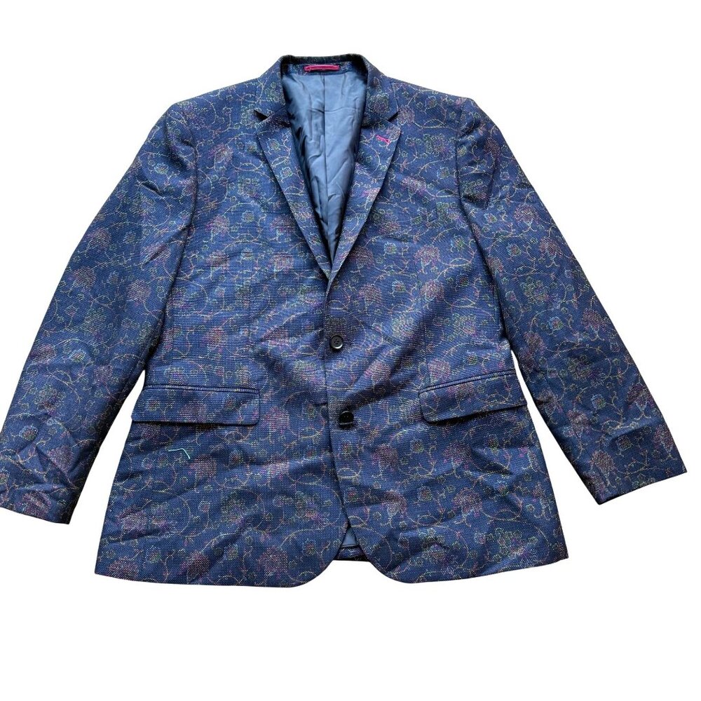 Harry Brown London Black Label Size 44R Navy Floral Skinny Fit Blazer Jacket